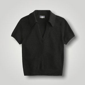 J.Crew NWT Featherweight cashmere collared short-sleeve sweater - s. XS - Black
